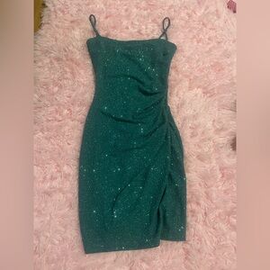 Cyan blue sparkly bodycon mini dress